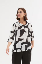 Load image into Gallery viewer, Tirelli Funnel Neck Blouse Black Abstract Print
