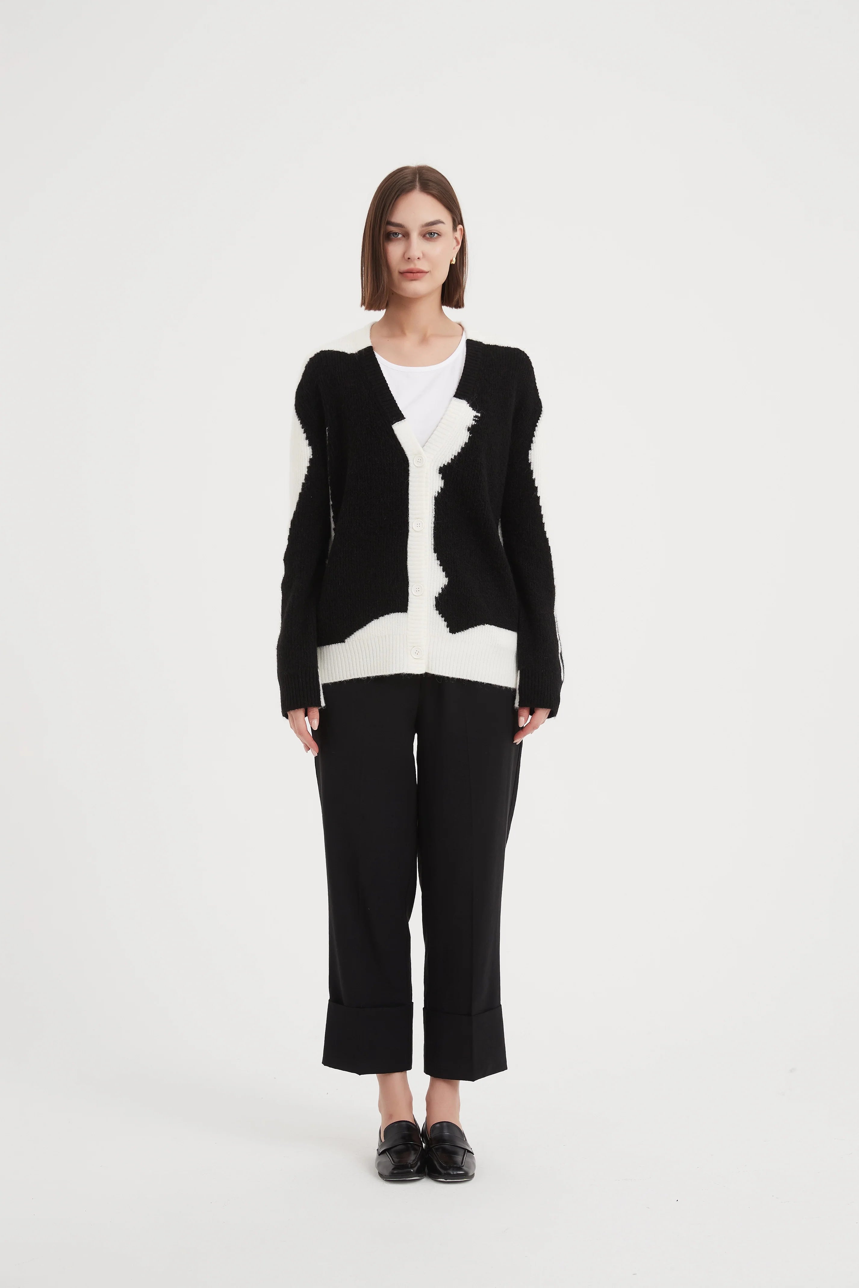 Tirelli Abstract Print Cardigan Black/ Cream