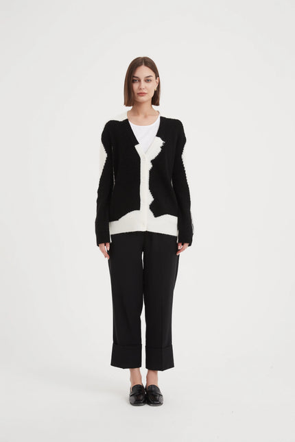 Tirelli Abstract Print Cardigan Black/ Cream