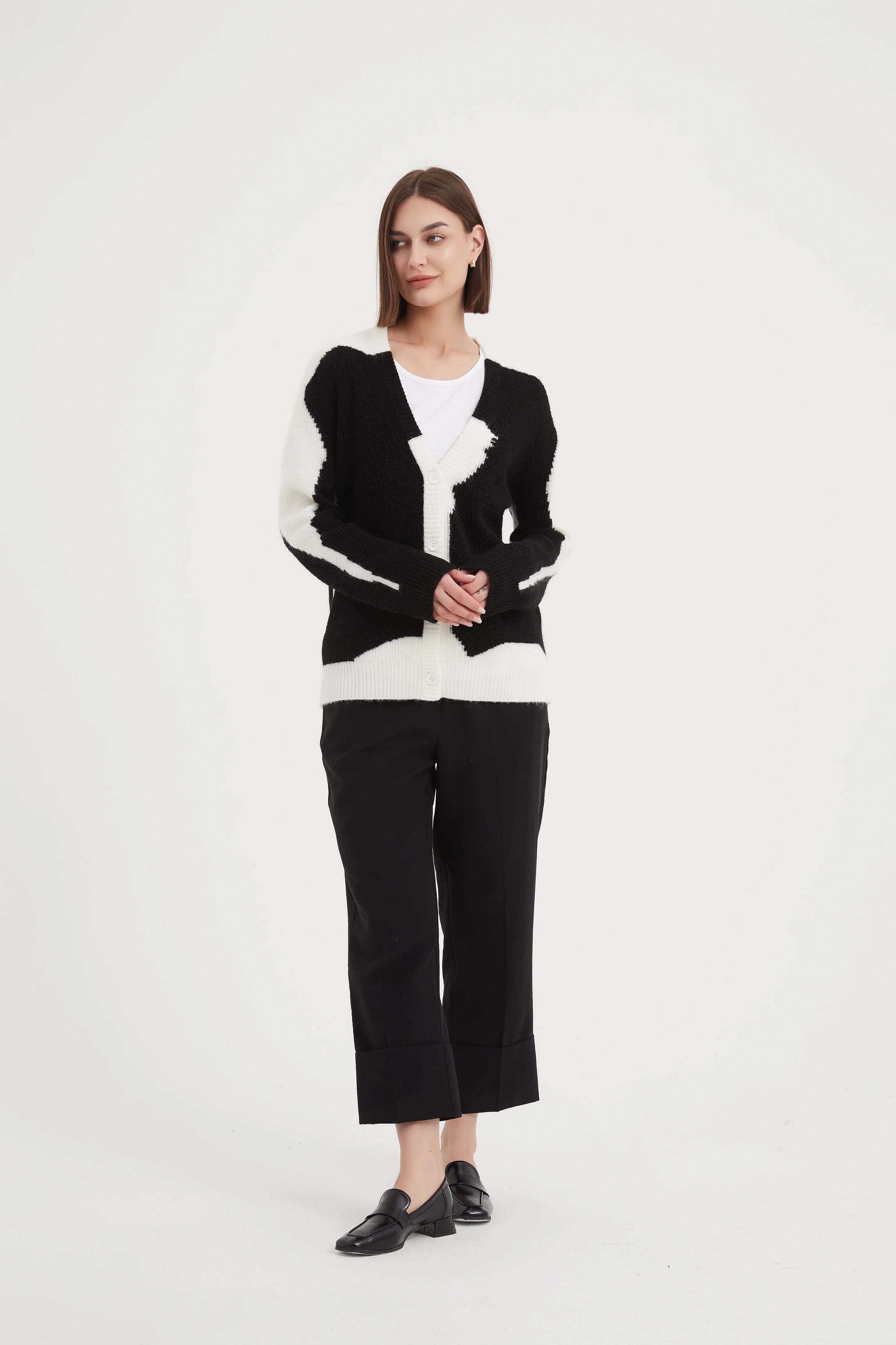 Tirelli Abstract Print Cardigan Black/ Cream