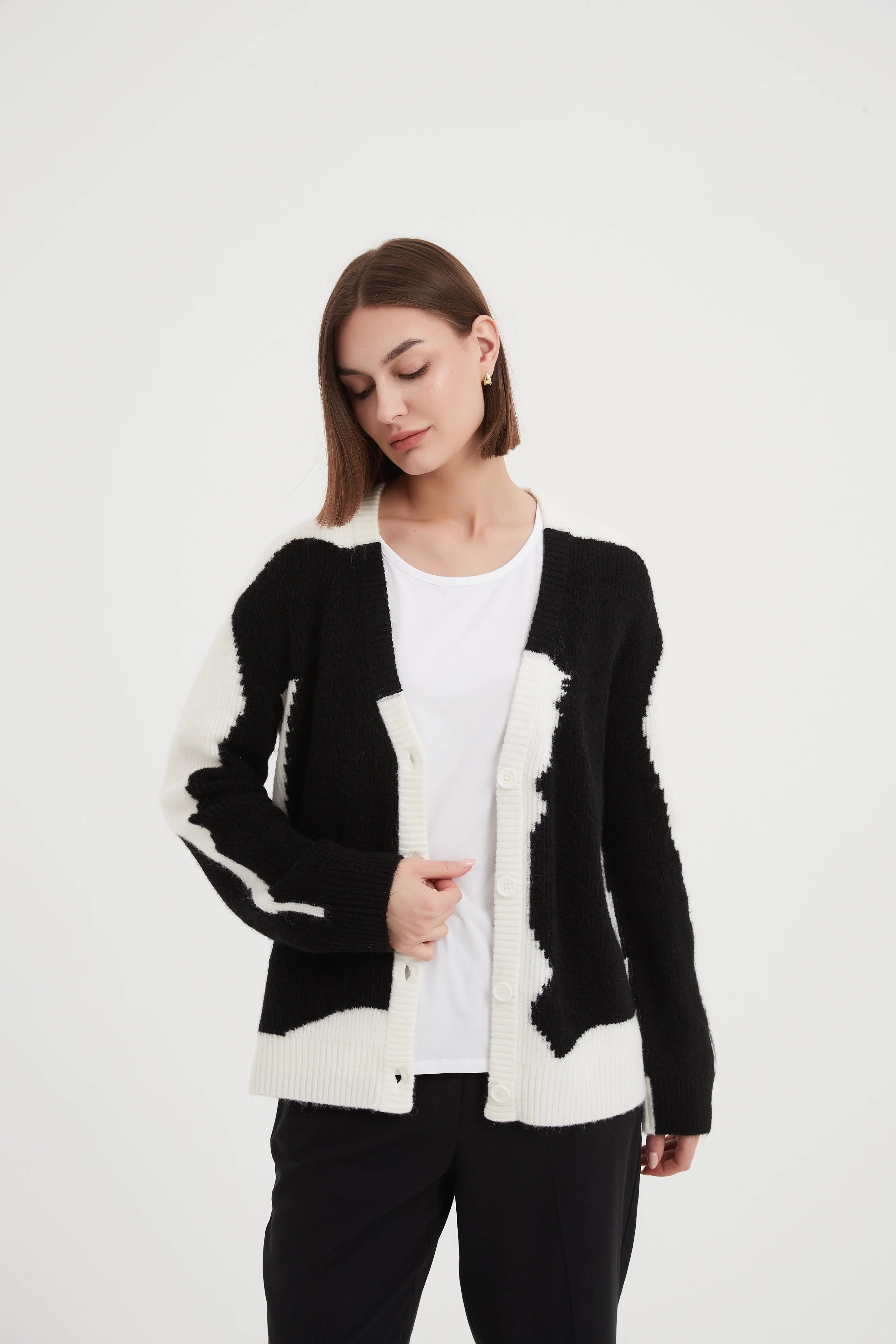 Tirelli Abstract Print Cardigan Black/ Cream