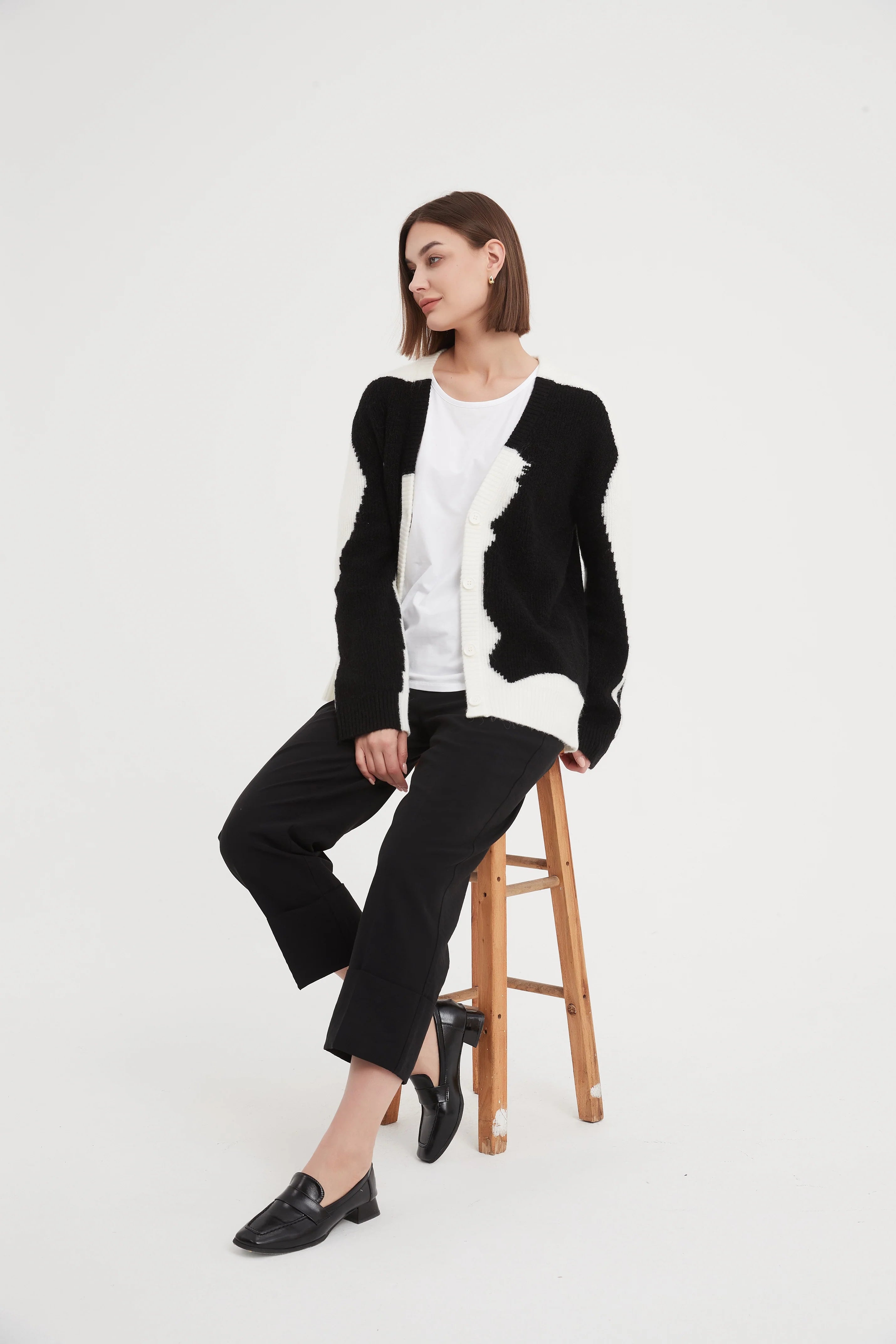 Tirelli Abstract Print Cardigan Black/ Cream