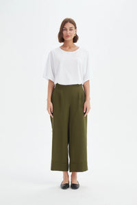 Tirelli Wide Leg Linen Pant Dark Moss