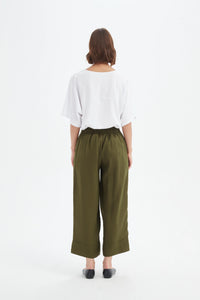 Tirelli Wide Leg Linen Pant Dark Moss