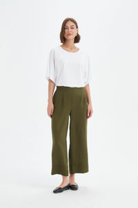 Tirelli Wide Leg Linen Pant Dark Moss