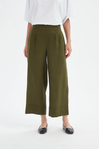 Tirelli Wide Leg Linen Pant Dark Moss