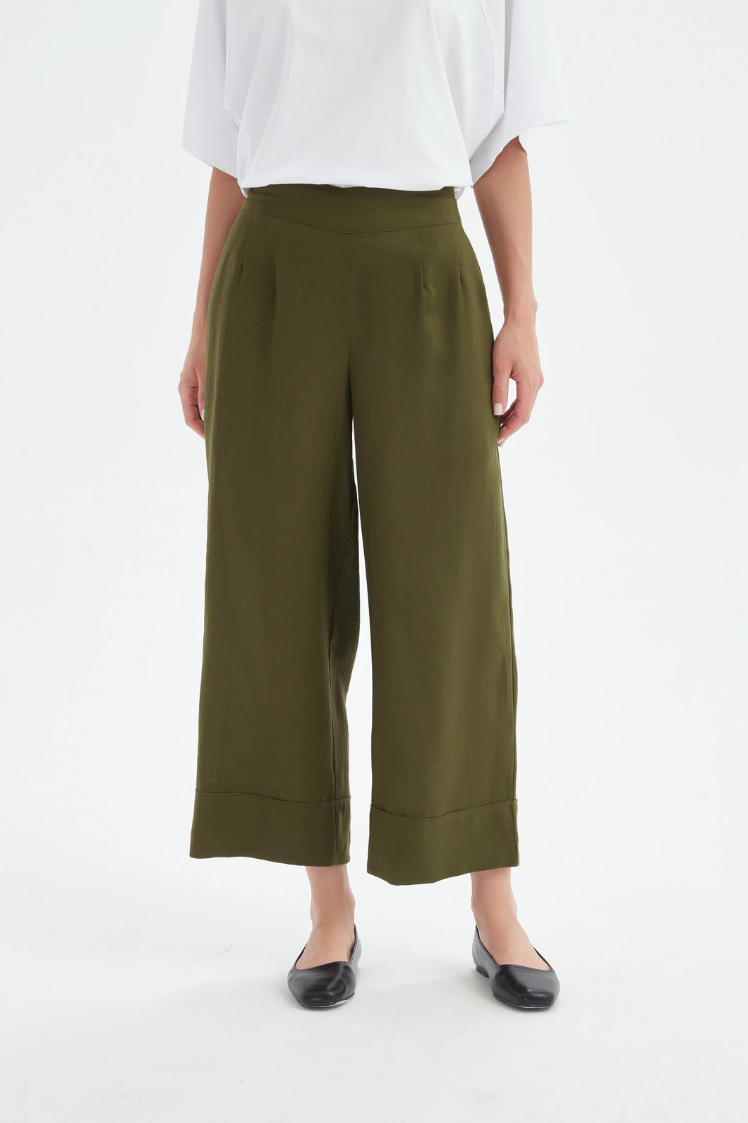 Tirelli Wide Leg Linen Pant Dark Moss