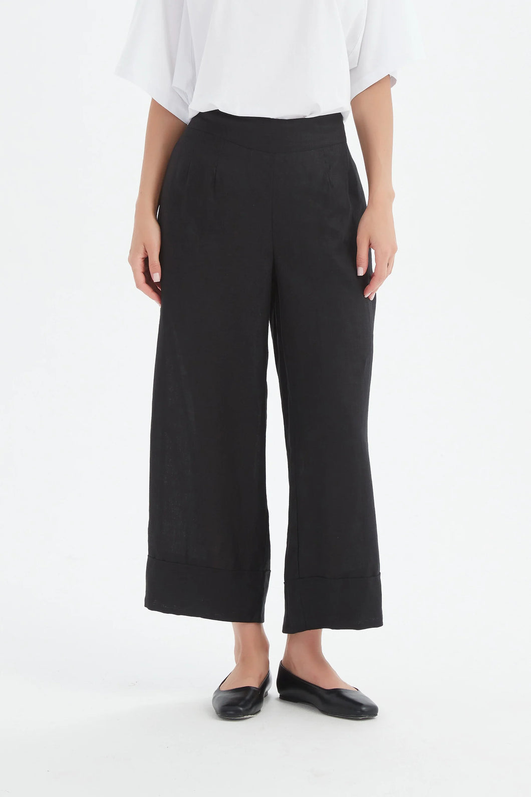 Tirelli Wide Leg Linen Pant Black