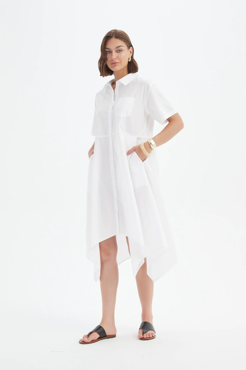 Tirelli Hanky Hem Shirt Dress White