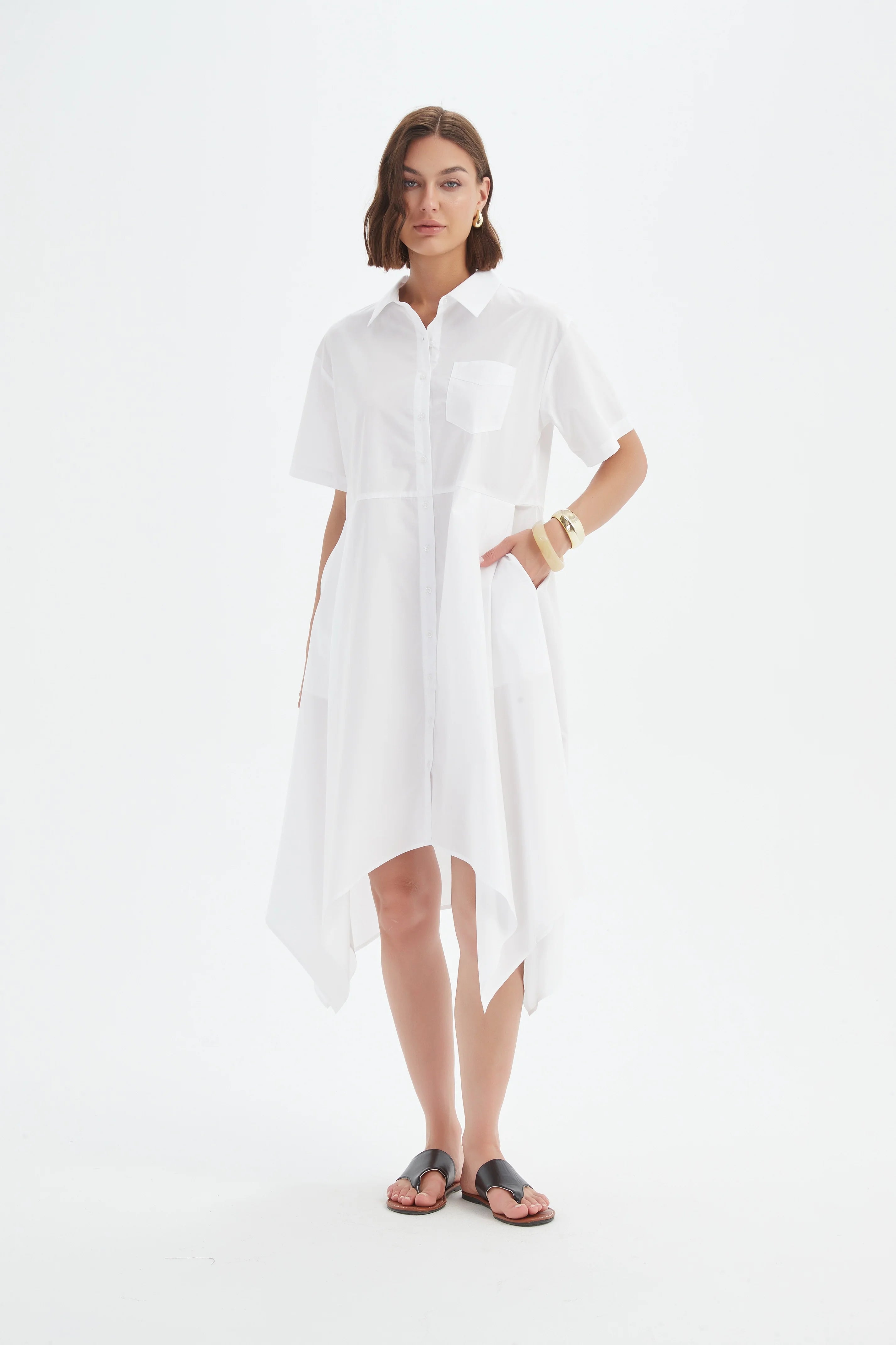 Tirelli Hanky Hem Shirt Dress White