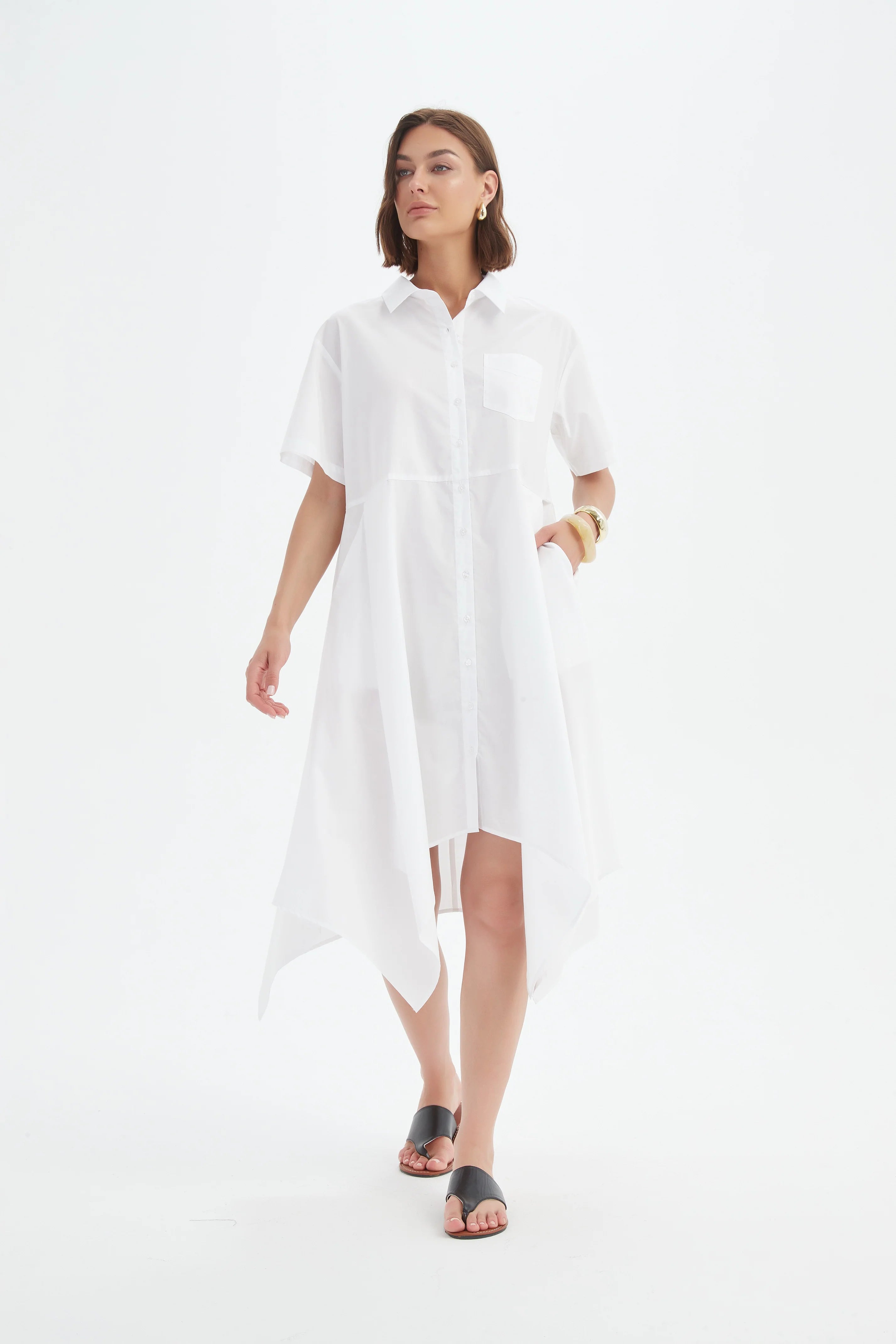Tirelli Hanky Hem Shirt Dress White