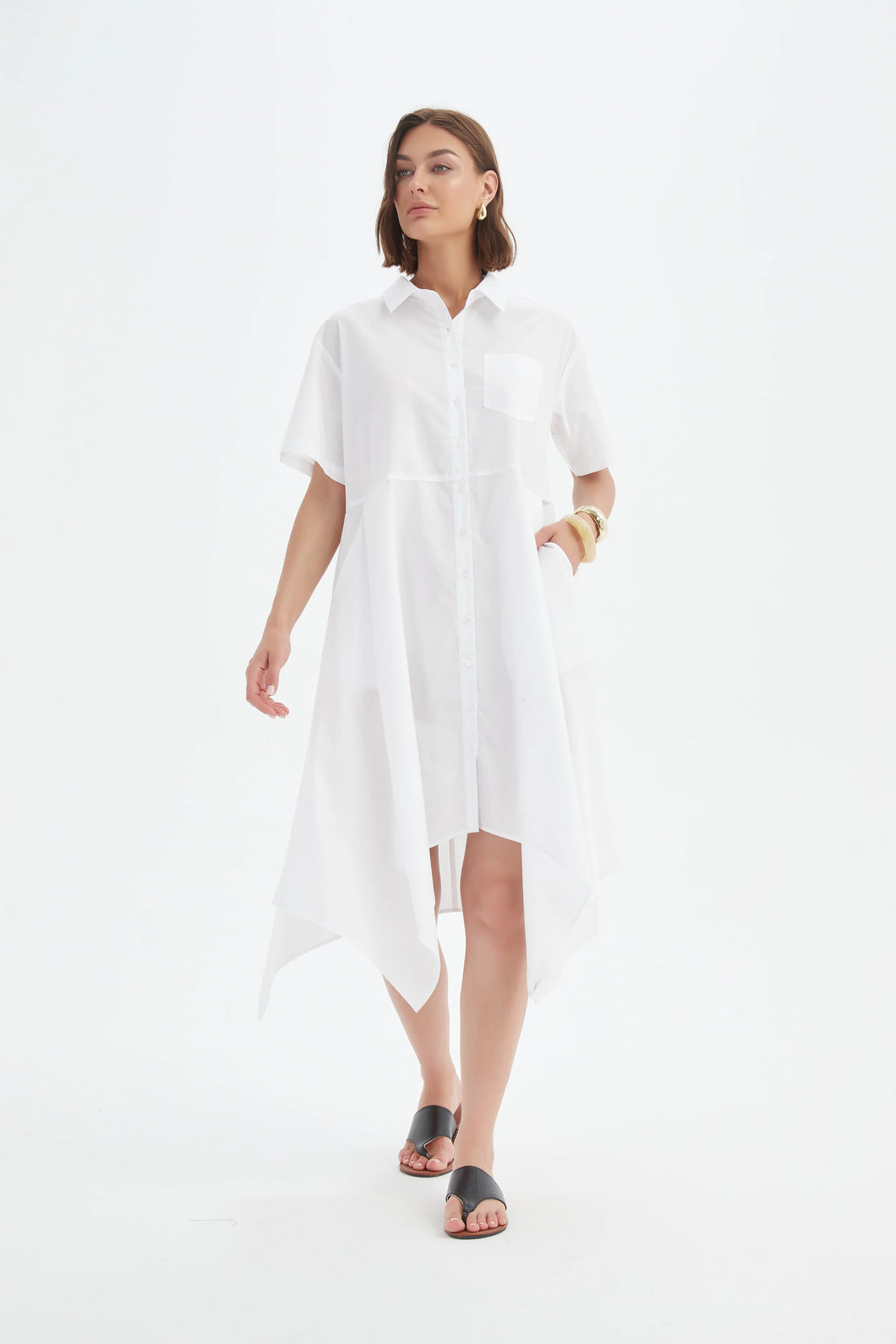 Tirelli Hanky Hem Shirt Dress White