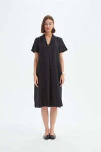 Tirelli Shawl Collar Pleat Dress Black