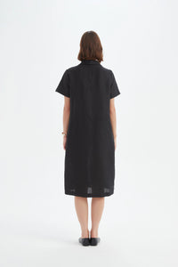 Tirelli Shawl Collar Pleat Dress Black