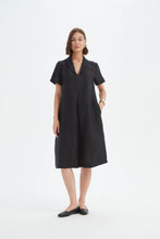 Load image into Gallery viewer, Tirelli Shawl Collar Pleat Dress Black
