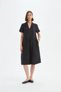 Tirelli Shawl Collar Pleat Dress Black