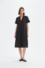 Load image into Gallery viewer, Tirelli Shawl Collar Pleat Dress Black
