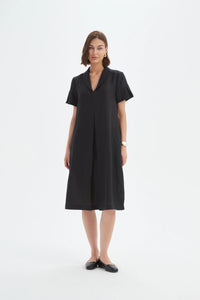 Tirelli Shawl Collar Pleat Dress Black