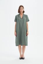 Load image into Gallery viewer, Tirelli Shawl Collar Pleat Dress Petrol
