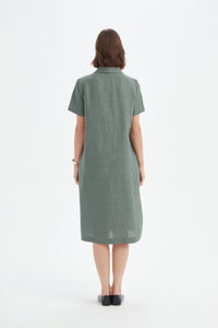 Tirelli Shawl Collar Pleat Dress Petrol