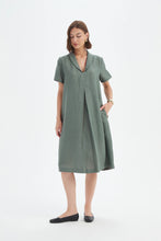 Load image into Gallery viewer, Tirelli Shawl Collar Pleat Dress Petrol
