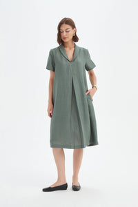 Tirelli Shawl Collar Pleat Dress Petrol