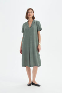 Tirelli Shawl Collar Pleat Dress Petrol