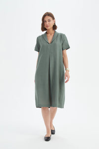 Tirelli Shawl Collar Pleat Dress Petrol