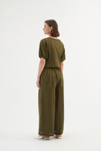 Tirelli Pleat Front Palazzo Pant Dark Moss