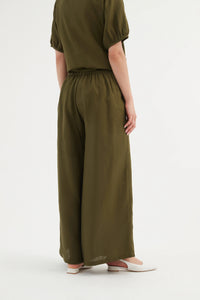 Tirelli Pleat Front Palazzo Pant Dark Moss