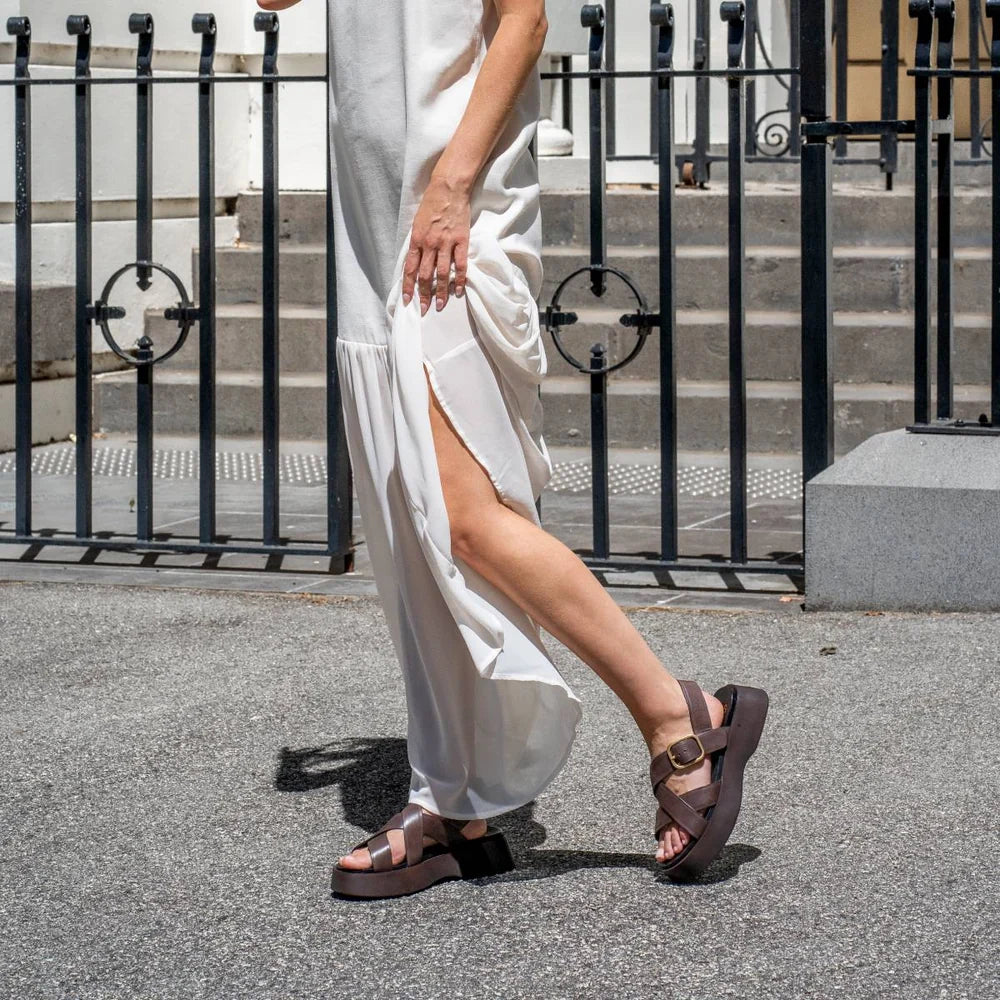 EOS Barista Platform Sandals Chestnut Leather