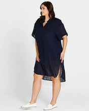 Load image into Gallery viewer, Betty Basics Lani Linen Shirt Dress Navy
