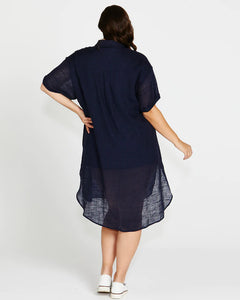 Betty Basics Lani Linen Shirt Dress Navy