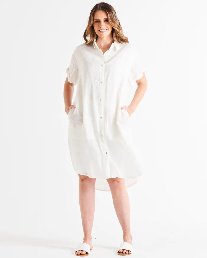 Betty Basics Lani Linen Shirt Dress White