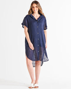 Betty Basics Lani Linen Shirt Dress Navy