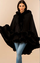 Load image into Gallery viewer, Cinnamon Creations Faux Fur Pompom Trim Hood Wrap Black
