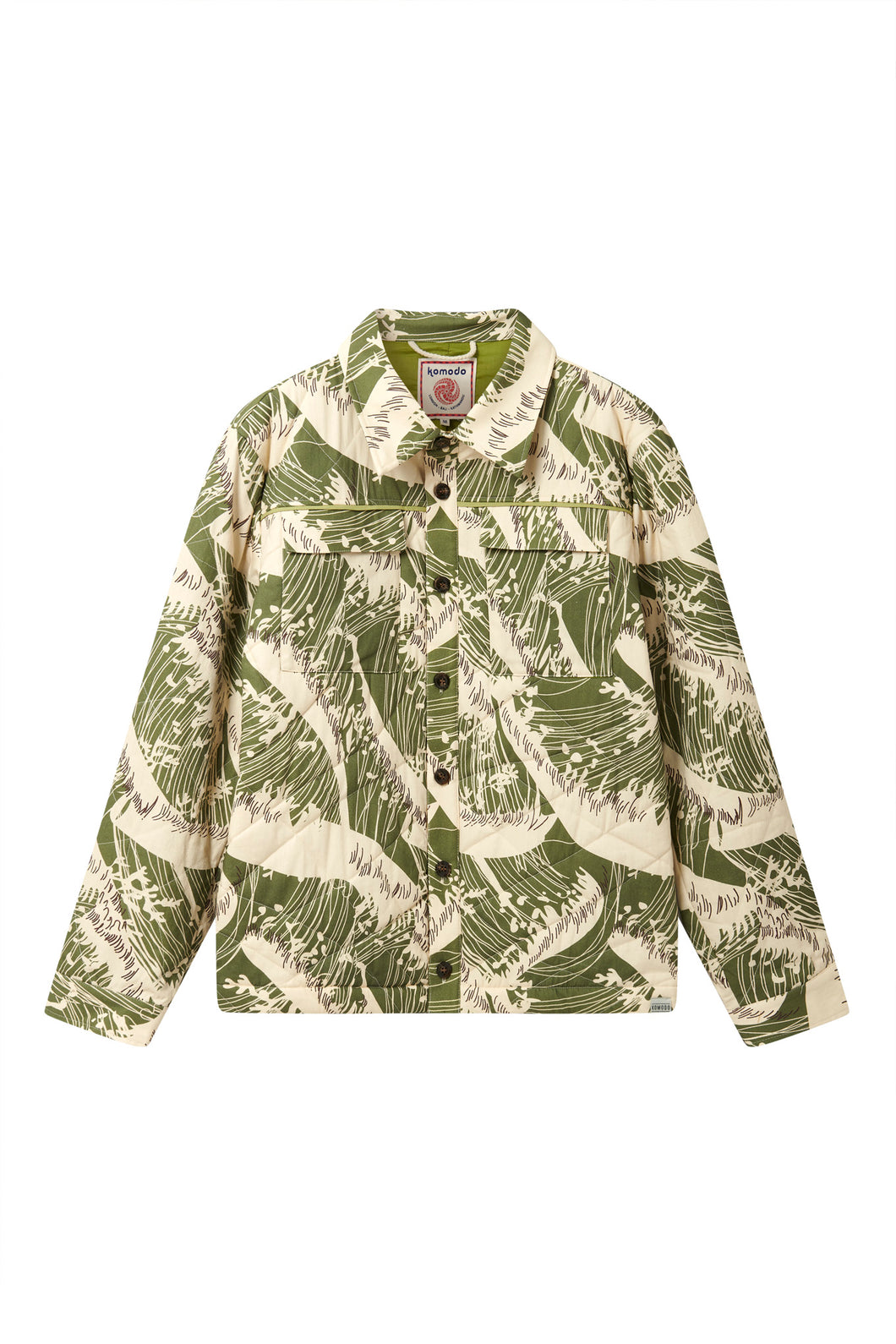 Komodo Caviar Quilted Jacket Green Wave Print