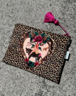 Queen K Tiger Rose Leopard Velvet Cosmetics Purse