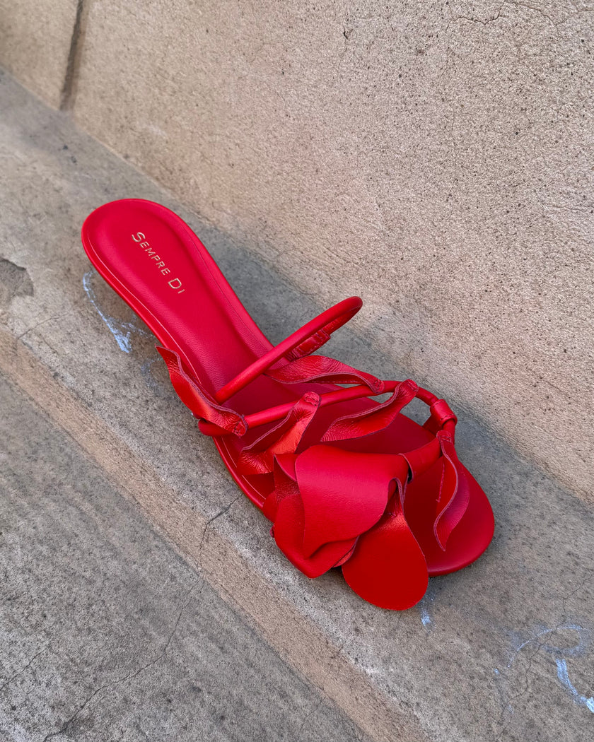Sempre Di 946001 Flowering Kitten Heel Sandals Red Leather