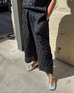 Indulge Me CLO105 Basket Weave Pleat Top & Pants Set Black
