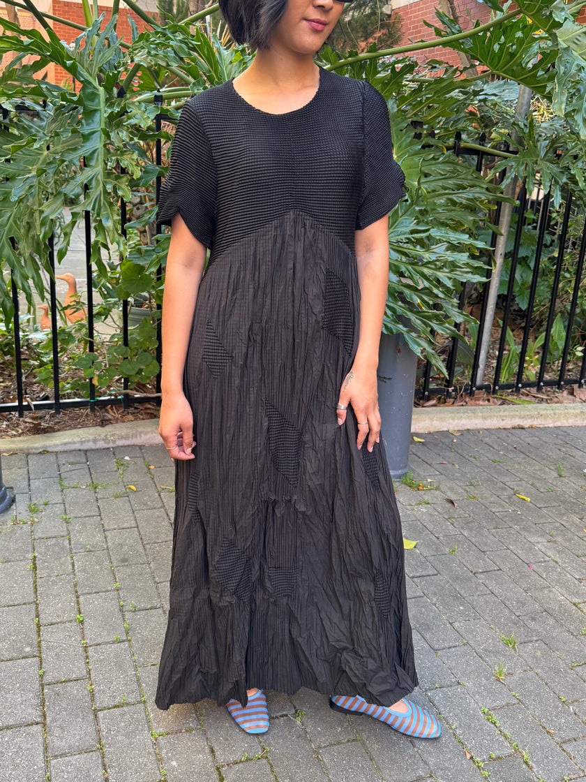 Indulge Me Rouched Top & Rouched Dots in Skirt Dress Black