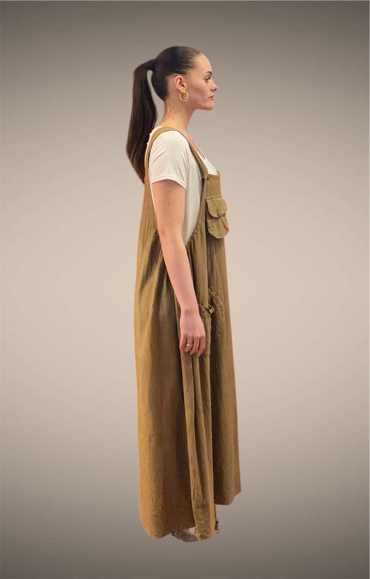 Tibet House GT01 Thick Cotton 3 Pocket Pinafore Dress Tobacco