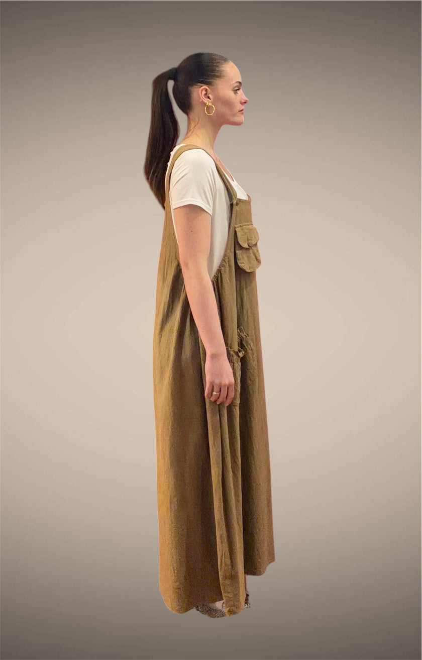 Tibet House GT01 Thick Cotton 3 Pocket Pinafore Dress Tobacco