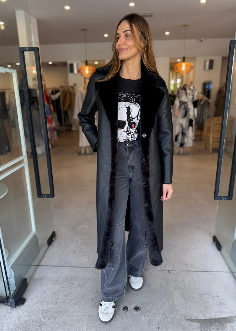 DEA The Label Faux Shearling Trench Black