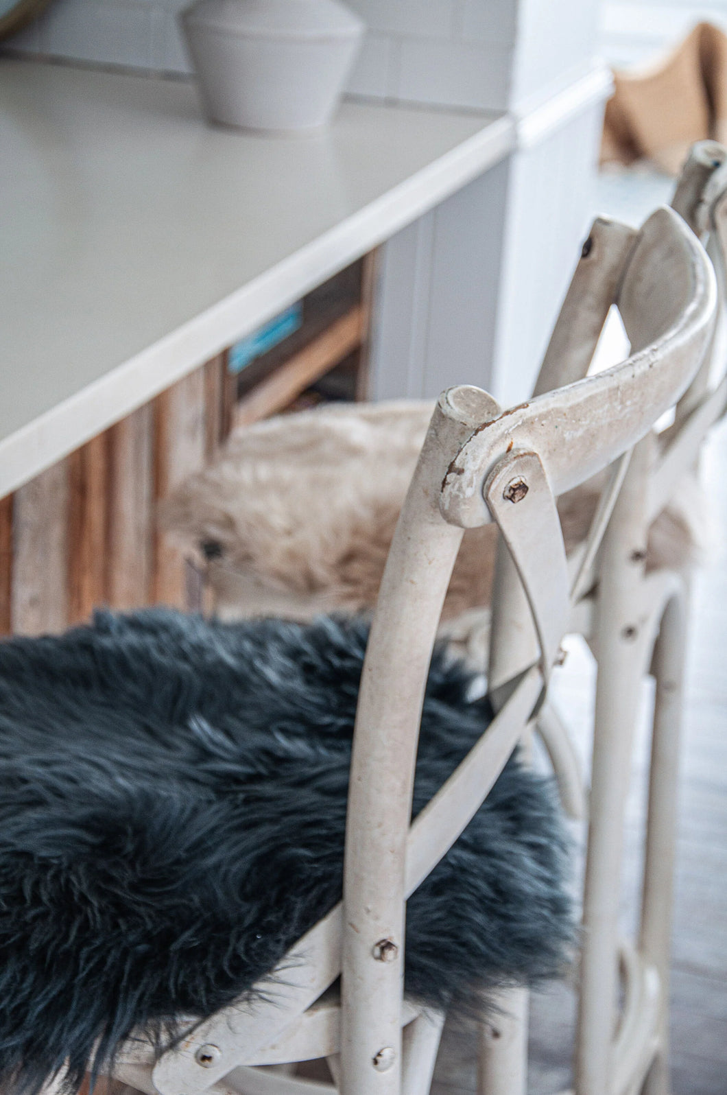 Auskin Sheepskin Long Wool Circle Cushion Black 37cm