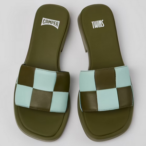 Camper Twins Multicoloured Leather Slide Khaki/Blue