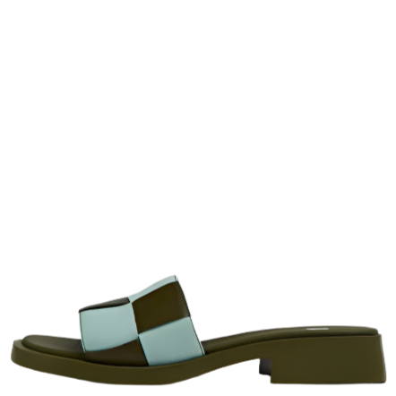 Camper Twins Multicoloured Leather Slide Khaki/Blue