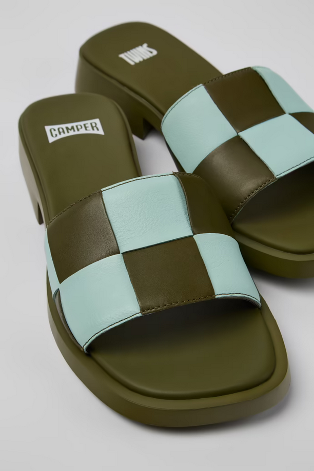 Camper Twins Multicoloured Leather Slide Khaki/Blue