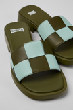 Camper Twins Multicoloured Leather Slide Khaki/Blue