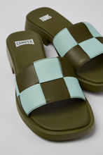 Load image into Gallery viewer, Camper Twins Multicoloured Leather Slide Khaki/Blue
